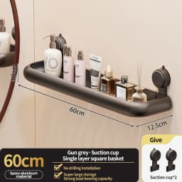 Suction Cup Bathroom Towel Rack Space Aluminum Wall-Mounted Minimalist Multi-Functional Storage Shelf No Drilling Required