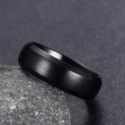 Vnox Personalize Stainless Steel Beveled Edge Brushed Center Ring for Men Women Black Wedding Band Custom Name Letter Date Ring