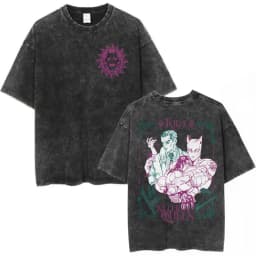 Vintage Washed Anime Jojo Bizarre Adventure T-shirt Giorno Giovanna Manga Graphic T-shirts Men's Clothing Cotton Casual T shirts