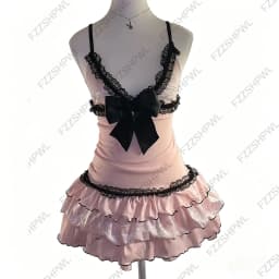 Solid color lace dress with bow decoration sweet casual Y2K top sexy street rock aesthetic retro punk Harajuku hop women's dress