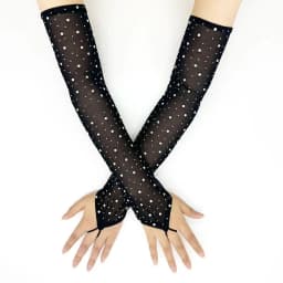50cm Women Rhinestone Mesh Hook Finger Long Gloves Sexy Party Transparent Breathable Fingerless Gloves Elasticity Arm Sleeves