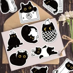 50PCS Lucky Black Cat Log Stickers Decoration DIY Handaccount Phone Case Notebook Skateboard Waterproof Stickers