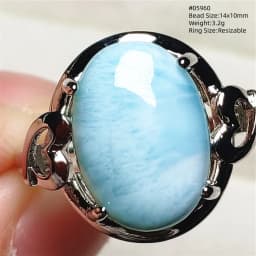 Natural Blue Larimar Oval Adjustable Ring Jewelry Water Pattern Real Larimar For Women Men Healing Fashion Stone AAAAAA