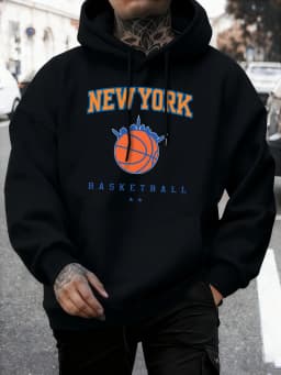 New York Basketball Printed Pullovers Men Fleece Casual Sportswear Autumn Warm Fashion Clothing Unisex Loose Soft Hoodies