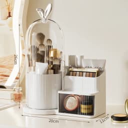 360° Rotating Cosmetic Brush Shelf Organizer Cosmetic Display Case Desktop with Drawer Storage Organizer For Living Room Bedroom
