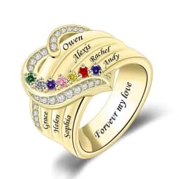 Personalized 1-8 Birthstone Rings for Women Customized Engraved Name Rings for Her Custom Cubic Zirconia Stones Heart Rings Gift