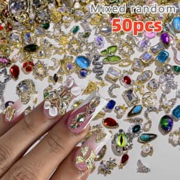 50PCS Mixed Random Metal Snake Butterfly DIY Nail Rhinestone Luxury Japan Various Size Gems Jewelry Decor Manicure Accessories *