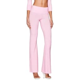 Combhasaki Women's Y2l Knitted Flared Long Pants Slim Fit Solid Color Fold Over Waist Elastic Low Rise Back Bow Decor Trousers