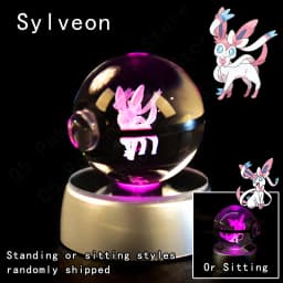 Pokemon 3D Crystal Ball Pikachu Gengar Mew Mewtwo Figurines Lamp Base Pokeball 3D Pokemon Glass Ball Statue Birthday Gift