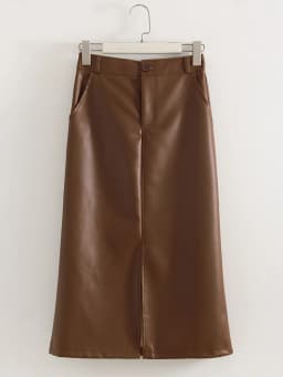 Long Leather Skirts For Women Brown High Quality PU Midi Bodycon Skirt Front Split High Waist Women's Leather Skirt Black Midi