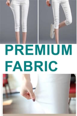 Women Stretchy Capris Pants Elastic Waist Comfy Skinny Cropped Jeans Pants Button Front Casual Breathable