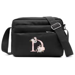 New Simple Black Storage Bag Multi-layer Travel Leisure One Shoulder Crossbody Bag Pink Flower Letter Series Printing Pattern