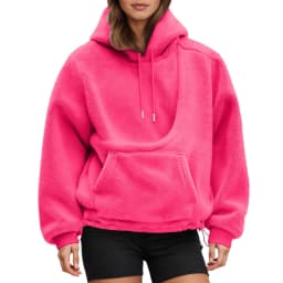 Women Fall And Winter Casual Fleece Solid Color Pet Pocket Hooded Sweatshirt Funny Adjustable Hem Pullover Hooded Women Pullover