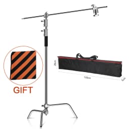 SH 2.6/3.3M Black&Silver Photography C Stand Light Stand Heavy Duty Stainless Steel Magic Leg Arm Crossbar Grip Head Tripod