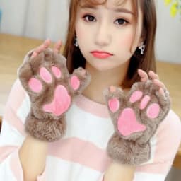 Cute Cat Claw Gloves Women Thermal Half Finger Kawaii Lady Velvet Thick Winter Cartoon Halter String Student Gloves