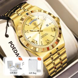 POEDAGAR Luxury Man Watch Waterproof Luminous Week Date Wristwatch For Men Stainless Steel Fashion Quartz Men's Watches+Box Gift