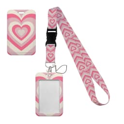 Simple Marble Heart Rainbow Card Holder with Buckle Lovely Hanging Rope ID Pass Hang Accessories Holder Lanyard Passr Case