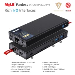 MeLE PCG02 Pro Fanless Stick PC N100 8GB 256GB , Reddot Winner Mini Computer Dual HDMI, WiFi5 Gigabit Ethernet, USB Type-C PD3.0
