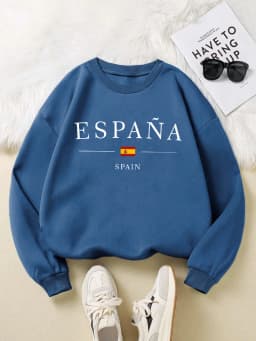 España Spain Flag Design Womens Y2K Sweatshirts All-Match Loose Pullover Autumn Fleece Streetwear Casual O-Neck Clothing