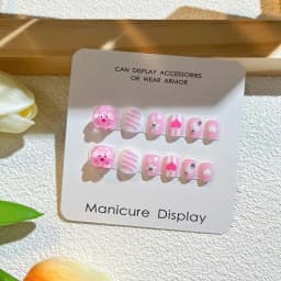 Rabbit Children False Nails Flower Full Cover Nail Art Tips Kids Fake Nail Extension Nail Supplies Bears Kids Cartoon Fake Nails