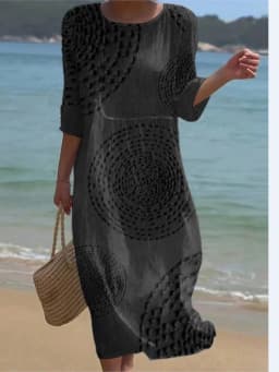 Spring Summer New Short-sleeved Casual Printed Dresses For Women's Retro Loose O Neck Female Small Fresh Holiday Robe Dress 2026