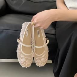 Mesh Embroidery String Bead Design Women Ballet Flats Fashion Buckle Breathable Mary Jane Shoe Comfort Low Heel Soft Flat Sandal