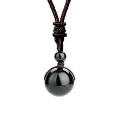 16 Mm Black Obsidian Tiger Eyes Amethyst Stone Women Men Necklaces with Adjustable Braided Rope Cords Natural Crystal Pendant Ne