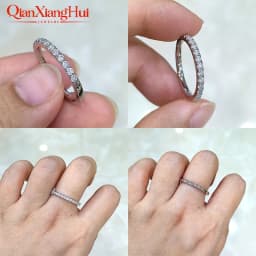 1.8mm Half Eternity and Half Prime Ring Band 925 Silver White D VVS Round Moissanite Diamond Jewelry Gift Dating Party Women