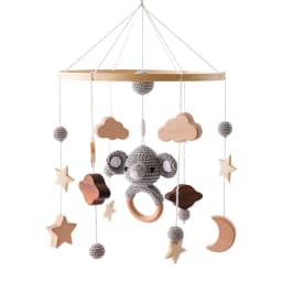 DIY Baby Crib Bed Bell Holder Arm Toy Imitation Wood Grain Infant Bed Decoration Toys Rotating Music Box Nut Screw Arm Bracket