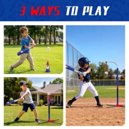 3-in-1 Baseball Set for Kids with Auto Pitching Machine | Tee Ball Stand, Hanging Tee, Ball Launcher and 6 Softballs - Adjustable Height, Indoor/Outdoor Sport Gifts for Boys Girls