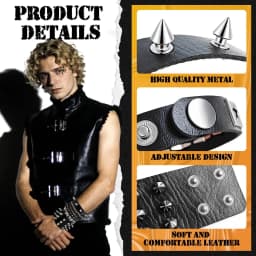 4Pcs Punk Leather Bracelet Set Spiked Studded Chain Rivets Black Cuff Adjustable Gothic Rock Biker Wristband Jewelry Men & Women