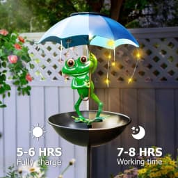 Bird Feeder Art Ornament Solar Lamp Large Capacity Weather Resistance Solar Frog Garden Decor for Outside Yard Courtyard Patio