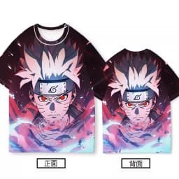 Bandai Anime Naruto Sasuke Naruto Kakashi Quick Drying Breathable and Comfortable Parent Child Short Sleeved T-shirt