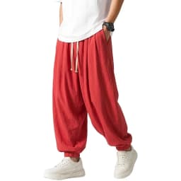 Mens Korean Harem Pants Solid Cotton Casual Joggers Breathable Sport Trousers Loose Fit Bottoms for Yoga Work Daily Streetwear