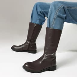 Men's Knight Boot with Belt Buckle High Top Autumn Winter Fashion Casual round Toe Anti-Slip Rubber Outsole Leather Lined
