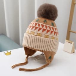 Ear Protection Baby Beanie Caps with Earflaps Soft Warm Pom Pom Winter Warm Knitted Hat for Infant Toddler Kids Boys Girls