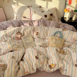 1 Pcs High Density Quilt Durable Quilt Cover Korean Aesthetic Stripe Duvet Covers Soft Skin-Friendly Breathable Comforter Cover