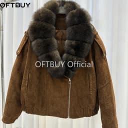 OFTBUY 90 Duck Down Real Fox Fur Collar Luxury Women New Winter Down Jacket Female Loose Short Puffer Coat Thick Warm Outerwear