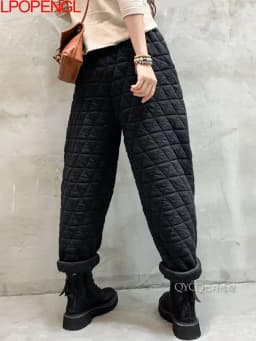 New Warm Harem Pants Casual Mom Plaid Trousers Snow Wear Cotton Thick Baggy Pant Elastic High Waist Sweatpants 2022 Winter