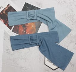 [EAM]  Blue Denim Big Buckle Irregular Split Joint Long Wide Belt Personality Women New Fashion Tide All-match Spring 2026 1Y100