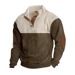 Men's Hoodies Spring And Autumn Corduroy Casual Patchwork Stand Collar Button Sports Hoodie Man Clothing