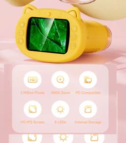 Kids Microscope 2.4-Inch IPS Display Handheld Digital Microscope 1000X USB Microscope Camera Educational Toy for Kids Students