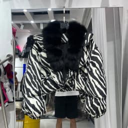 Winter Natural Large Fur Collar Leopard Fur Down Jacket Female Warm Thickened Quilted Jacket Women White Duck Down Fur Outwear