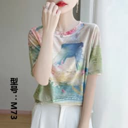 Spring And Summer New Lyocell Short Sleeve Sweater Loose Thin Half Sleeve T-shirt Printed Top