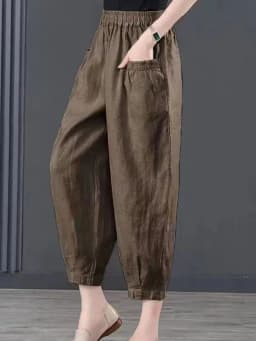 Ice Silk Cotton Linen High Waist Elastic Lantern Pants Women's Loose Harlan Pants Asymmetric Commute Sle Summer 2025