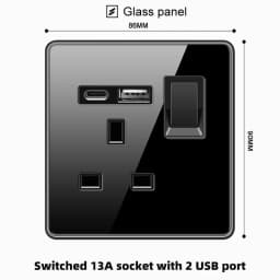 ELEGAN UK Socket Black 16A/20A/45A Full Glass Wall Switch USB type-c Tempered Crystal Panel Electrical Outlet Home Improvement