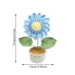 Knitted Flowers Desk Decor Handmade Artificial Potted Plant Desktop Decoration Home Table Centerpiece 25cm/9.84inch Sunflower