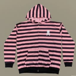 Pink and Black Striped Hooded Zipper Jacket, Spring and Summer Hooded Cardigan, Loose Zipper, Couple's Casual Hip-Hop Style