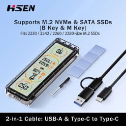 10Gbps Transparent M.2 SSD Enclosure with Built-in Smart Display USB 3.2 Gen2 Type-C External SSD Case,Supports NVMe & SATA Dual