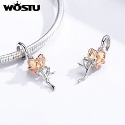 WOSTU Copper Heart Charm Rose Four-leaf Pendant Plated White Gold Fit 0.45cm Bracelet Original For Women  Fashion Jewelry Gift
